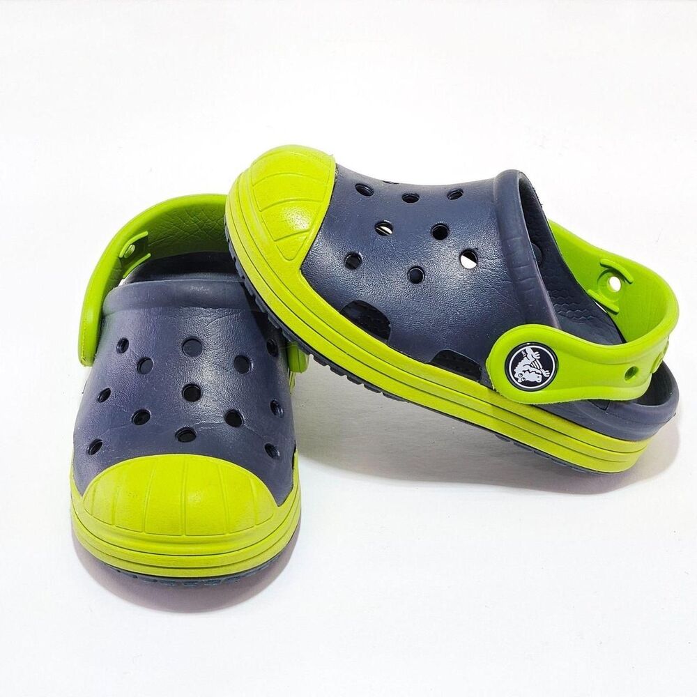 Crocs Kids Size 6 Navy Blue & Lime Green Classic Colorblock Clogs